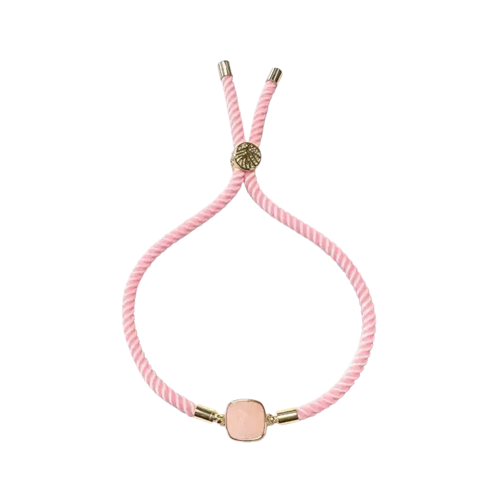 Bracelets - Faceted Square Rose Quartz Brass Rope Bracelet 11mm - ARABESK