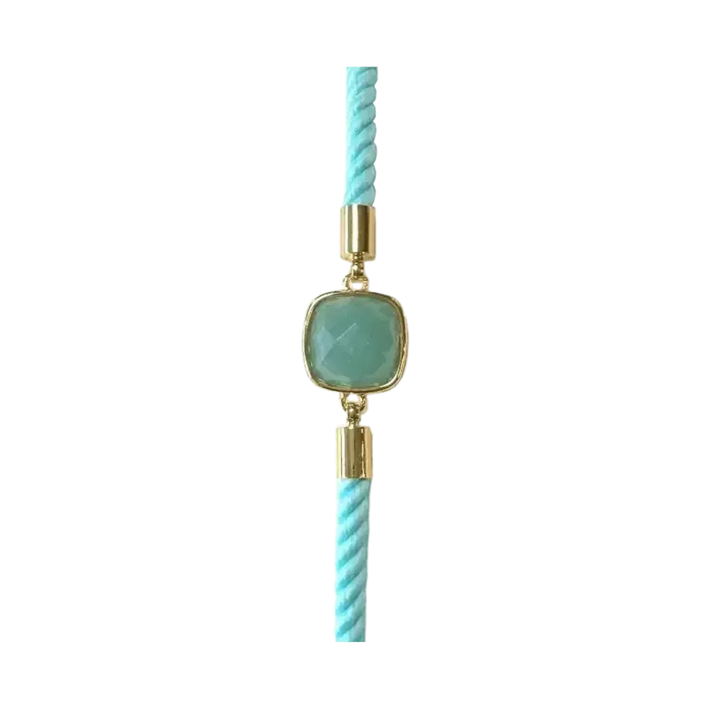 Bracelets - Faceted Square Amazonite Brass Rope Bracelet 11mm - ARABESK