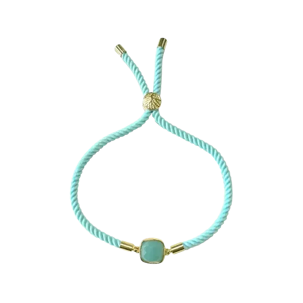 Bracelets - Faceted Square Amazonite Brass Rope Bracelet 11mm - ARABESK