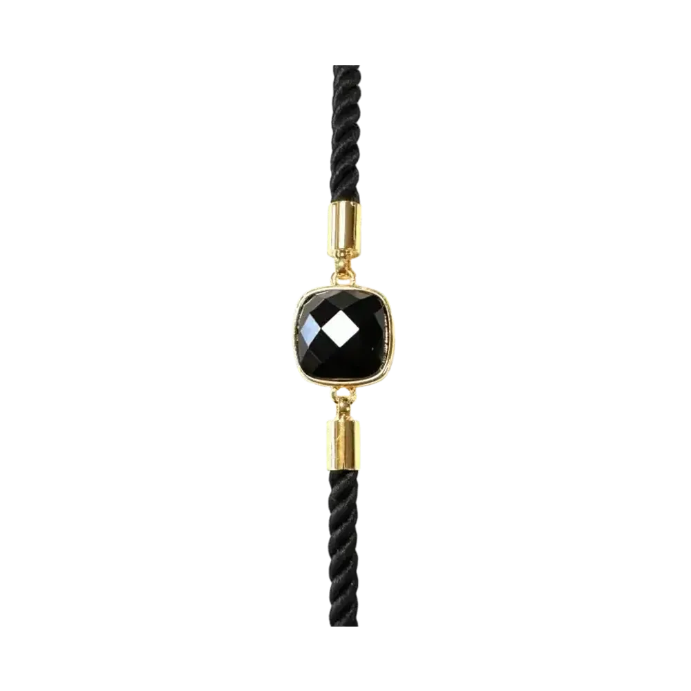 Bracelets - Bracelet Corde Laiton Obsidienne Noire Carré Facetté 11mm - ARABESK