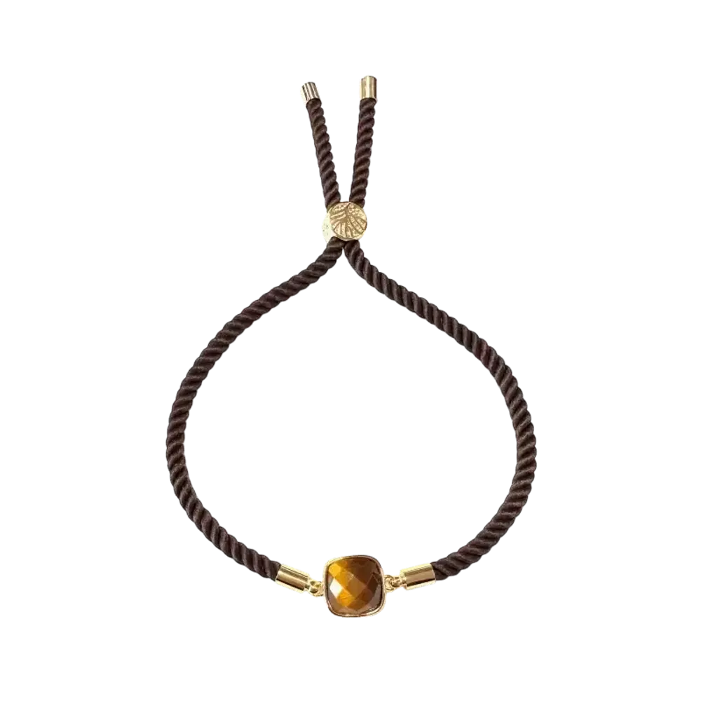 Bracelets - Bracelet Corde Laiton Oeil de Tigre Carré Facetté 11mm - ARABESK