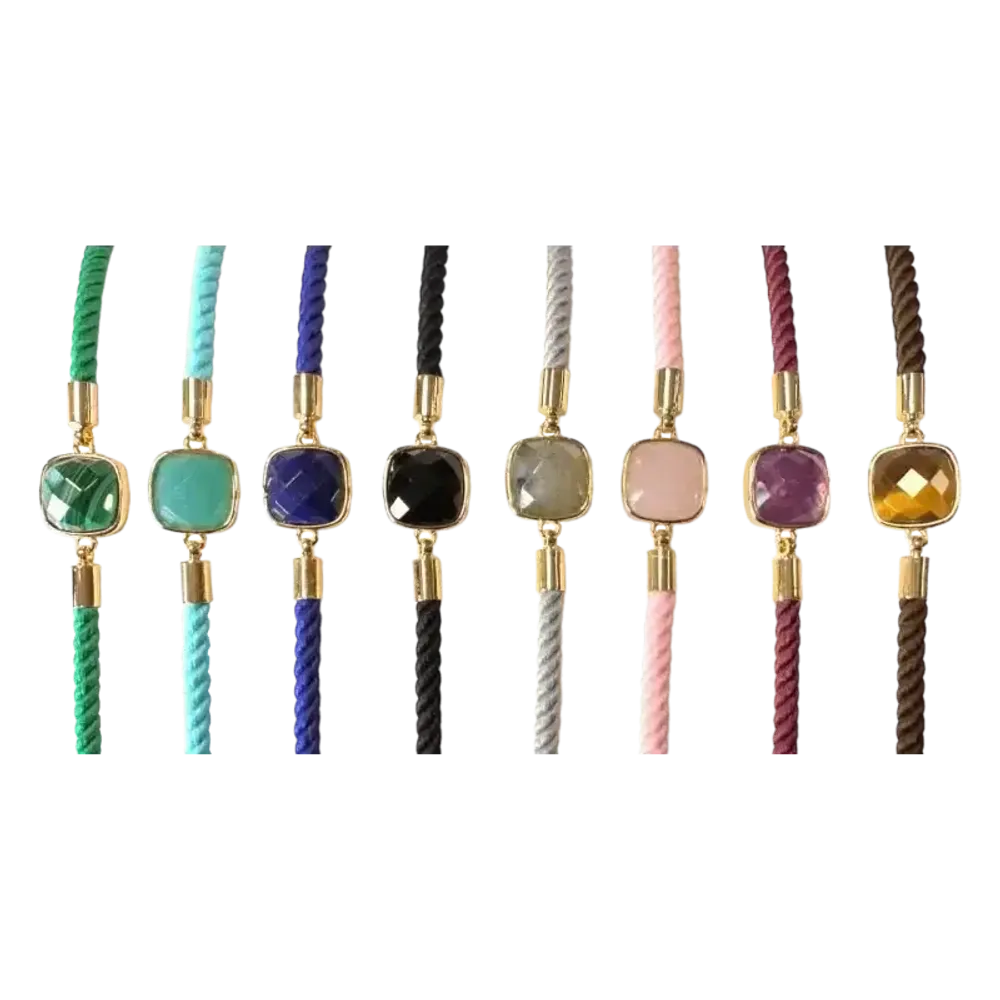 Bracelets - Bracelet Corde Laiton Oeil de Tigre Carré Facetté 11mm - ARABESK