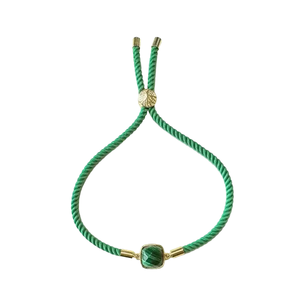 Bracelets - Faceted Square Malachite Brass Rope Bracelet 11mm - ARABESK