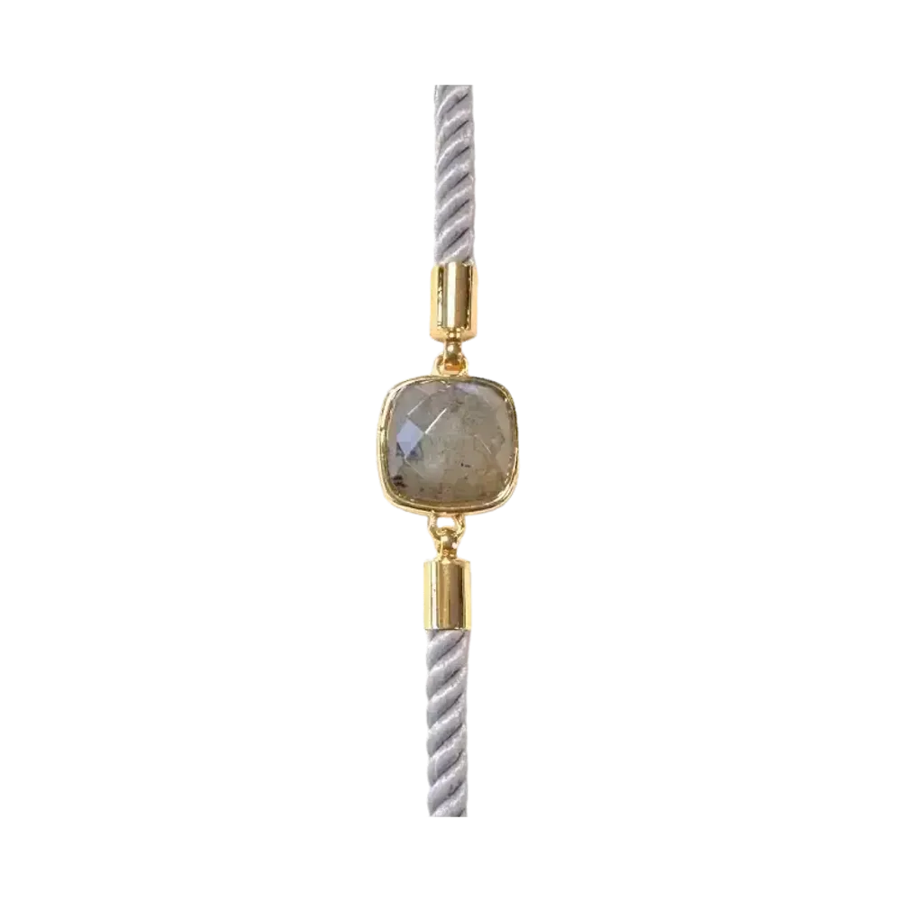 Bracelets - Bracelet Corde Laiton Labradorite Carré Facetté 11mm - ARABESK