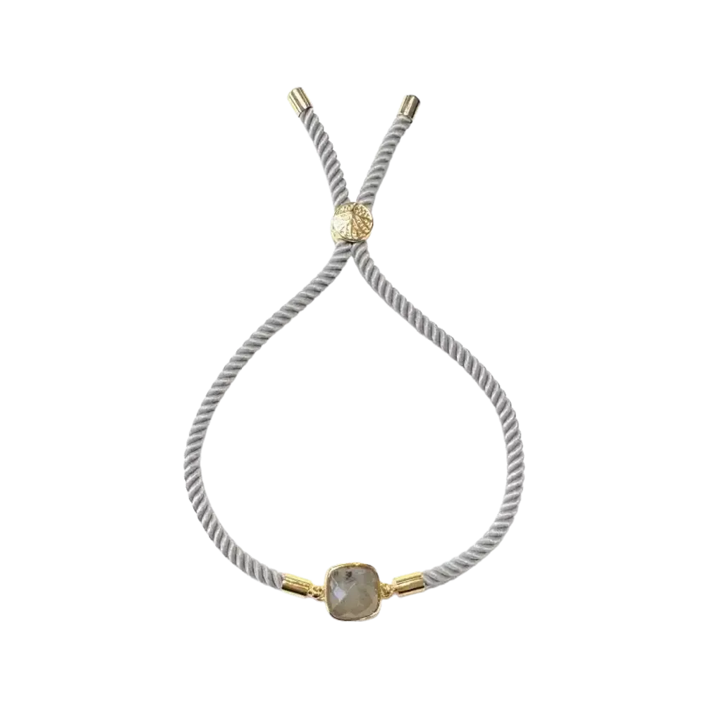 Bracelets - Bracelet Corde Laiton Labradorite Carré Facetté 11mm - ARABESK