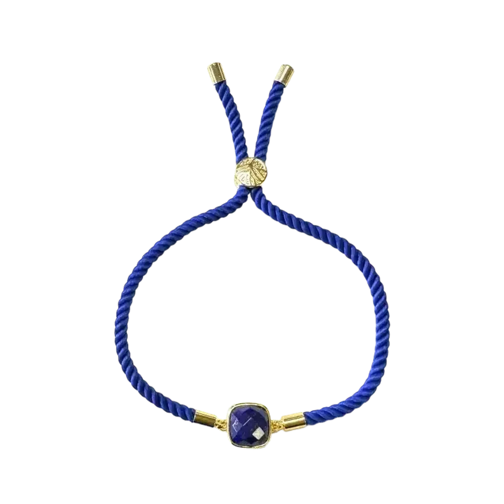 Bracelets - Bracelet Corde Laiton Lapis Lazuli Carré Facetté 11mm - ARABESK