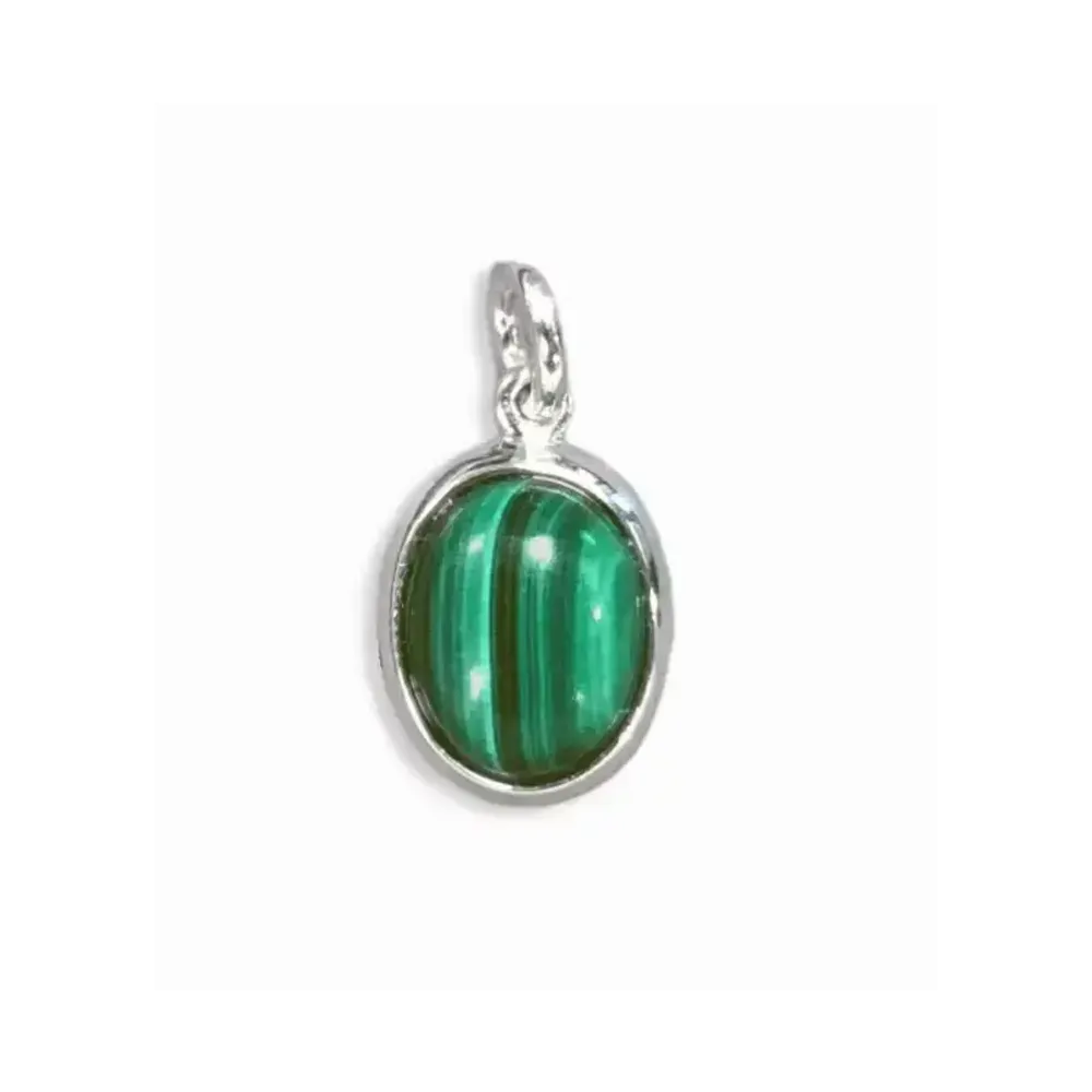 Jewelry - 925 Silver Oval Malachite Pendant AAA 13mm - ARABESK