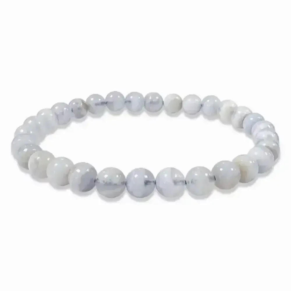 Bracelets - Bracelet Calcédoine Bleue Rubanée A perles 6mm - ARABESK