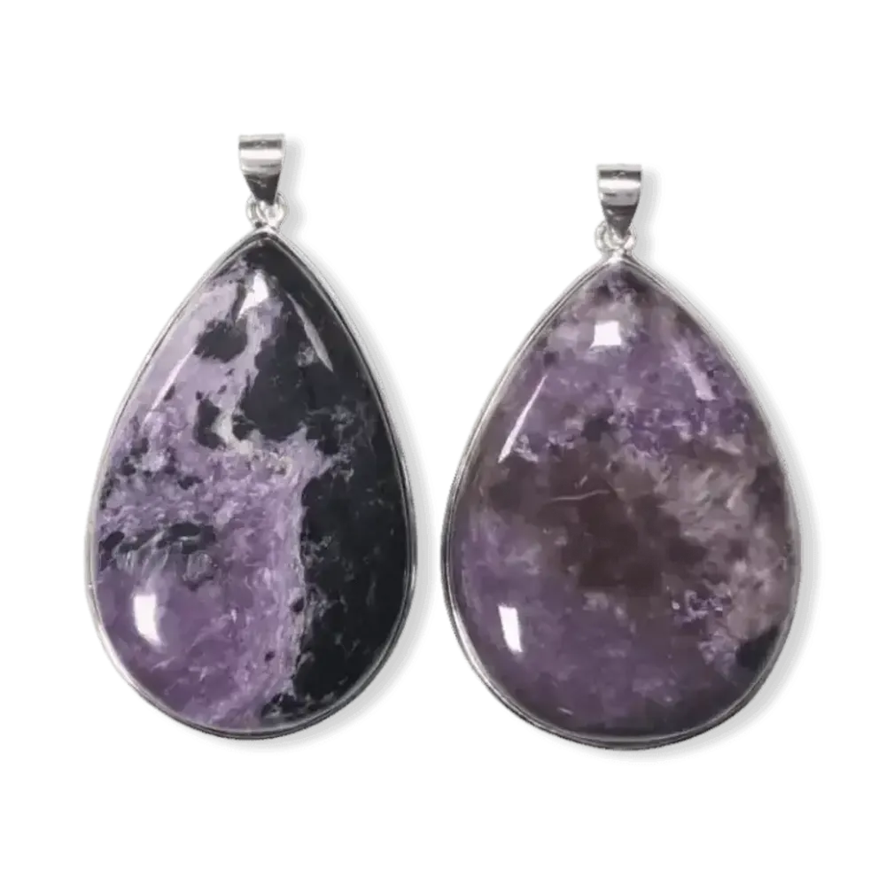 Jewelry - 925 Silver Charoite AA Pendant 2 pieces 24.23g - ARABESK