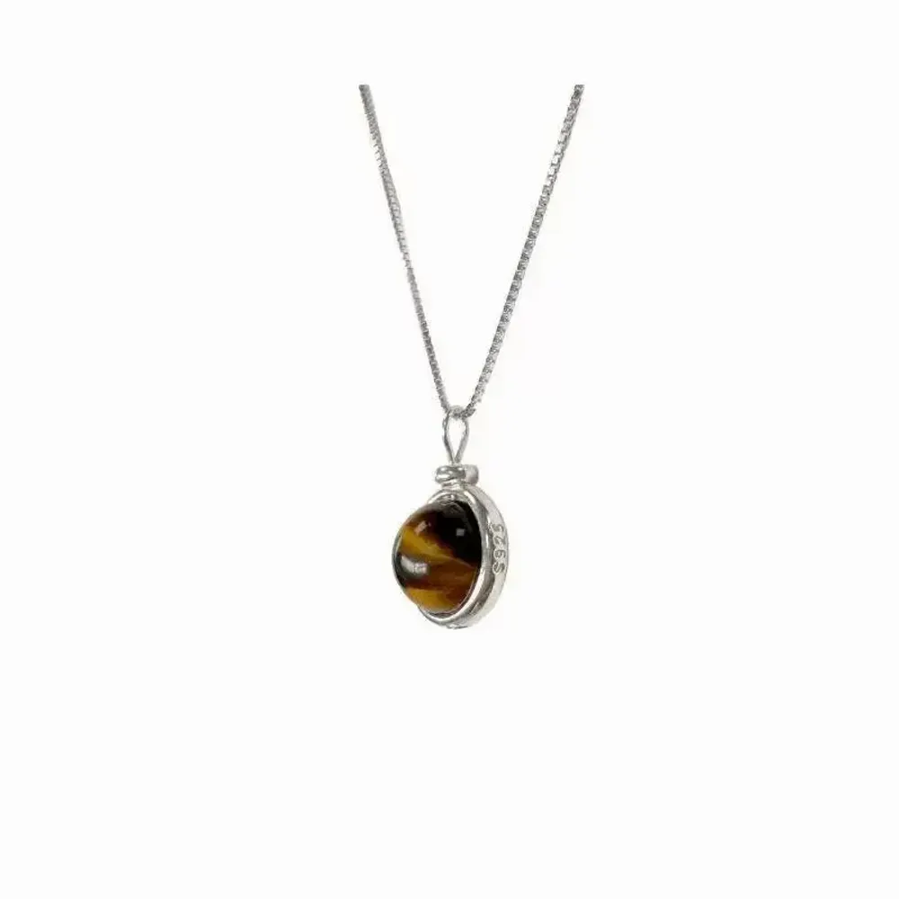 Jewelry - 925 Silver Necklace with AA 10mm Tiger Eye Ball Pendant - ARABESK