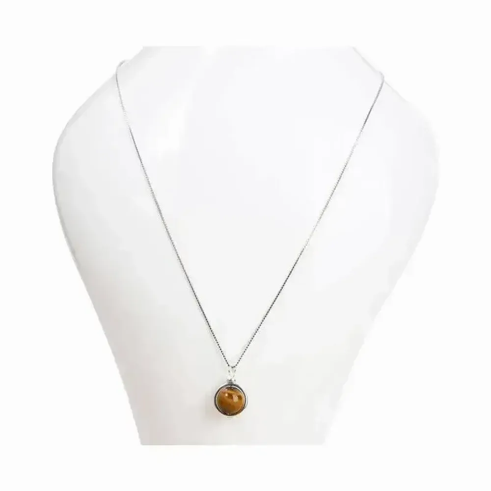 Jewelry - 925 Silver Necklace with AA 10mm Tiger Eye Ball Pendant - ARABESK