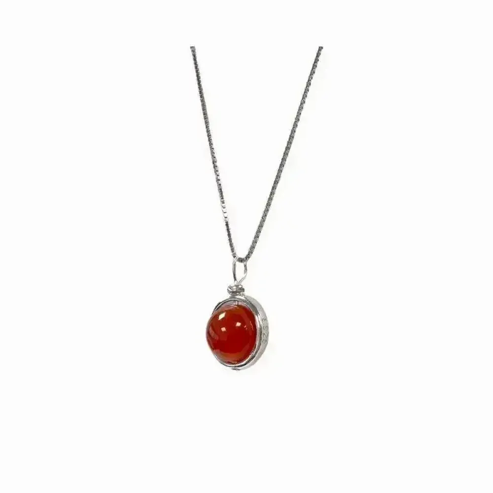 Bijoux - Collier Argent 925 avec Pendentif Agate Rouge A 10mm - ARABESK