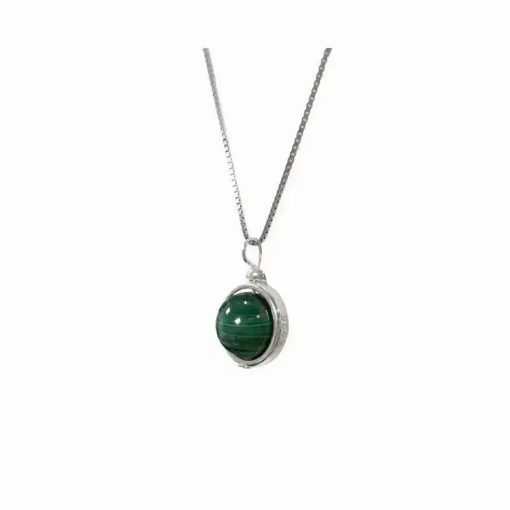 Bijoux - Collier Argent 925 avec Pendentif Boule Malachite AA 10mm - ARABESK