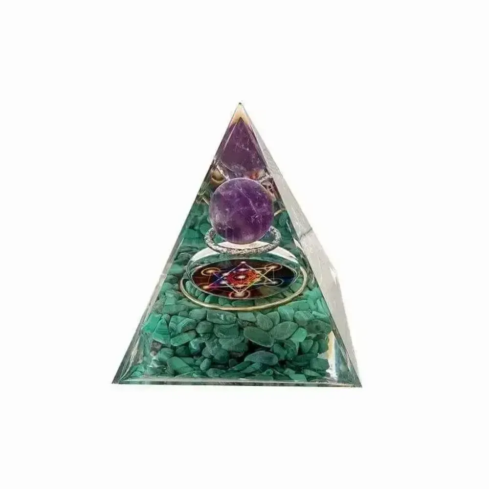 Bijoux - Orgonite Pyramide Amethyste & Malachite Métatron - ARABESK