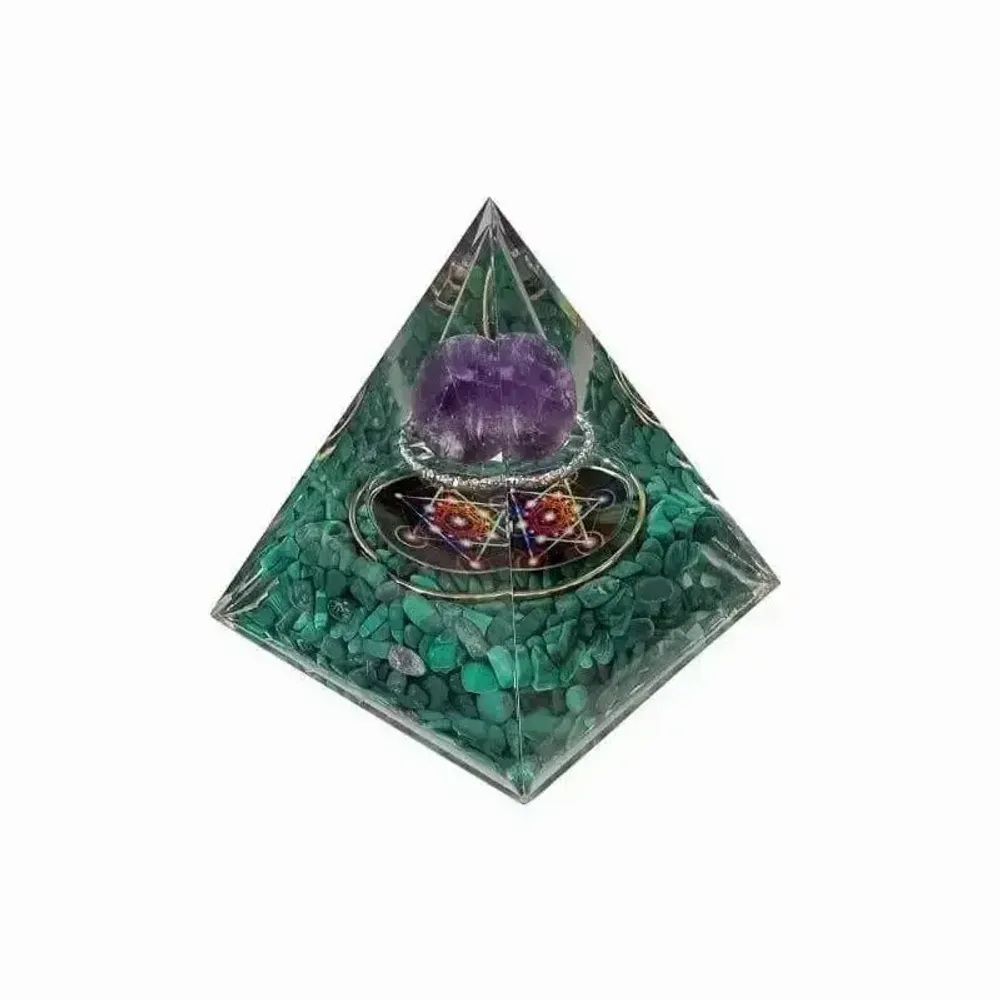 Bijoux - Orgonite Pyramide Amethyste & Malachite Métatron - ARABESK