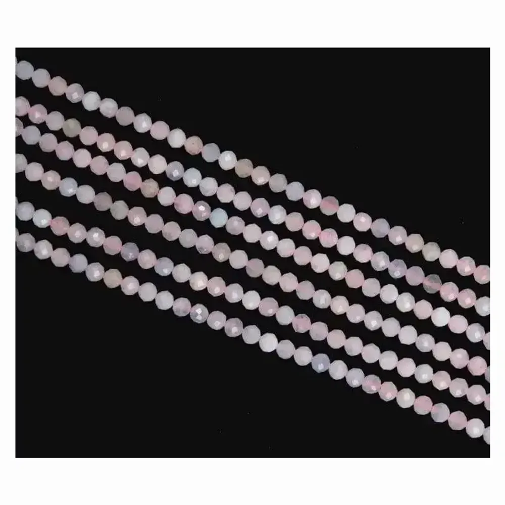 Bijoux - Béryls Aigue marine & Morganite Facettée A perles 3mm sur fil 40cm - ARABESK