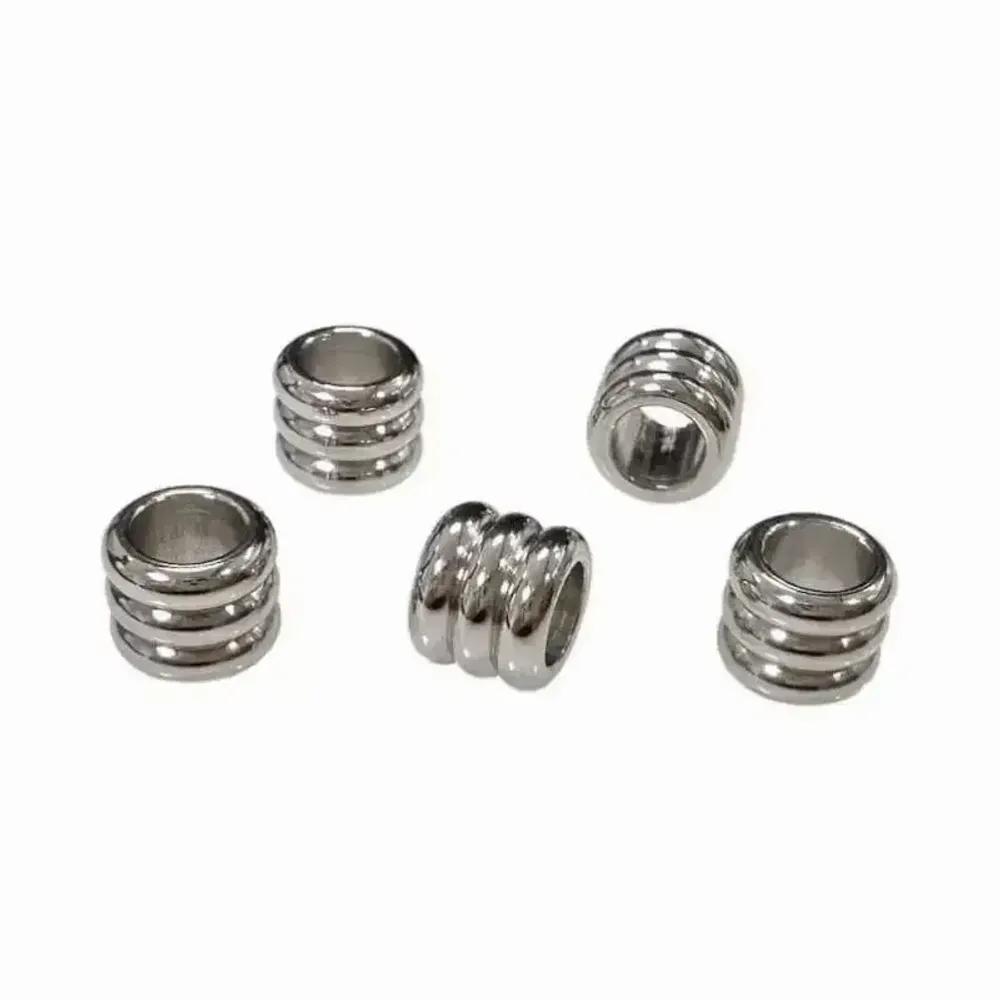 Jewelry - Silver Stainless Steel Wavy Cylinder Spacer Charm Beads 8mm x50 - ARABESK
