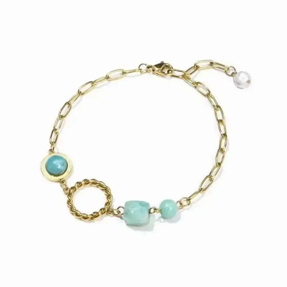 Bracelets - Amazonite A Bracelet in Gold Stainless Steel 23cm - ARABESK