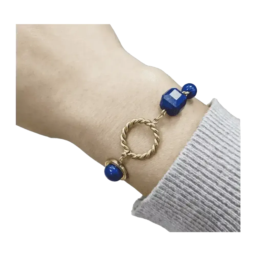 Bracelets - Lapis Lazuli A Bracelet in Gold Stainless Steel 23cm - ARABESK