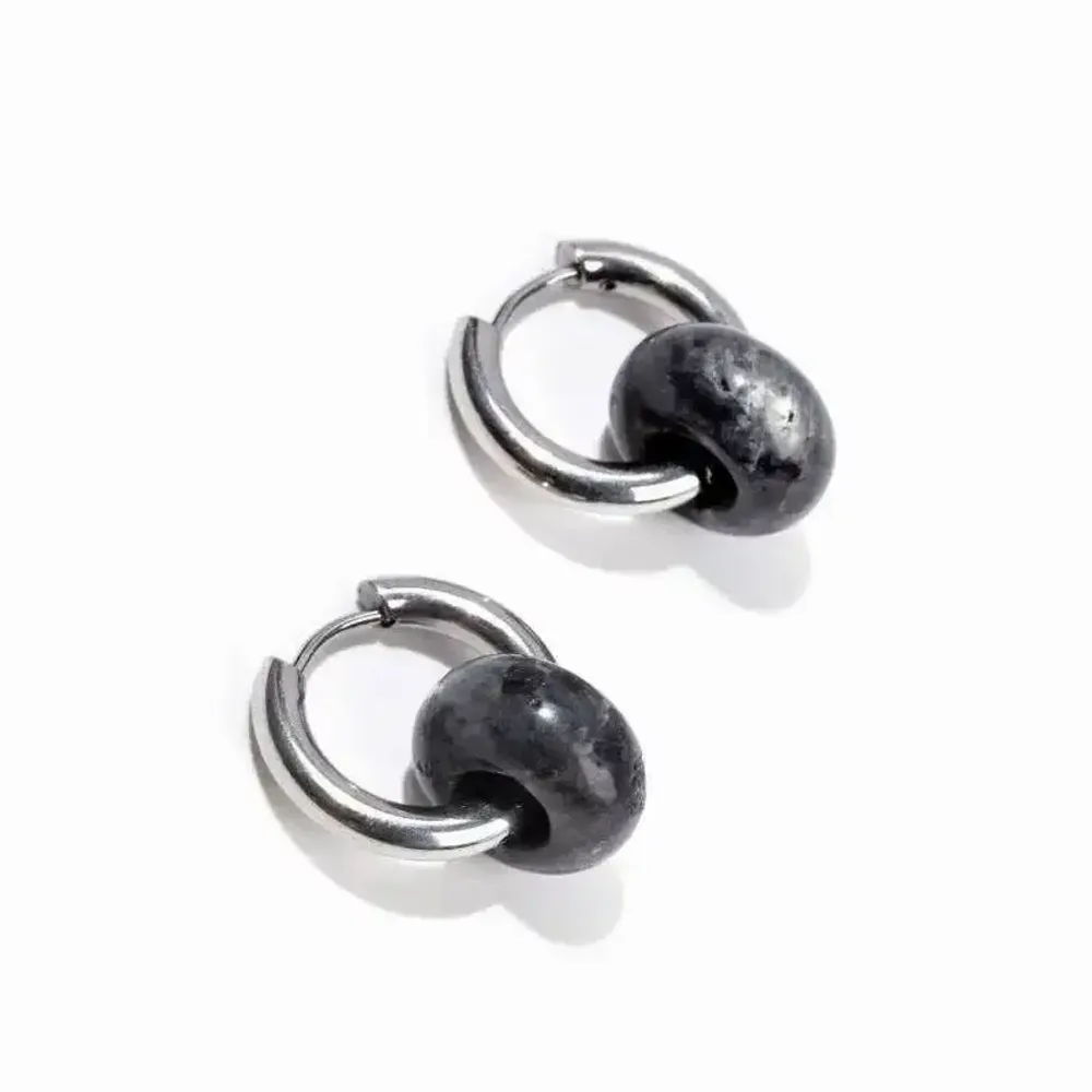 Bijoux - Boucles d'Oreilles Hope Argentées en Acier Inoxydable Larvikite A 18mm - ARABESK