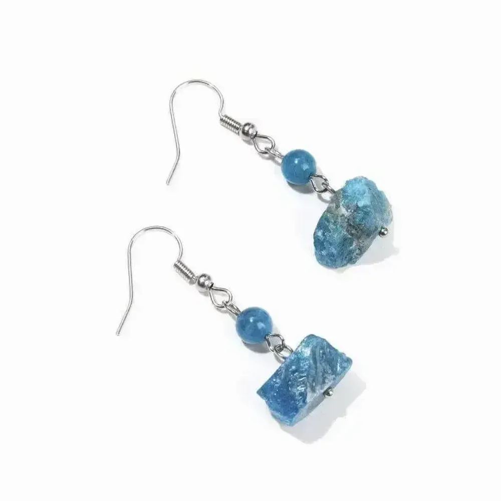 Jewelry - Silver Earrings in Stainless Steel Raw Blue Apatite A 3.5cm - ARABESK