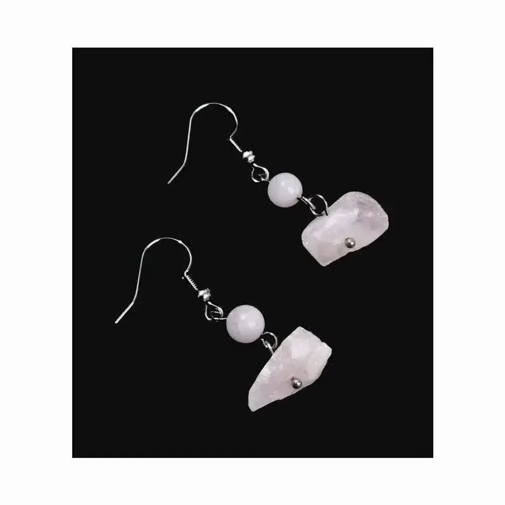 Jewelry - Silver Earrings in Stainless Steel Raw Rose Quartz A 3.5cm - ARABESK