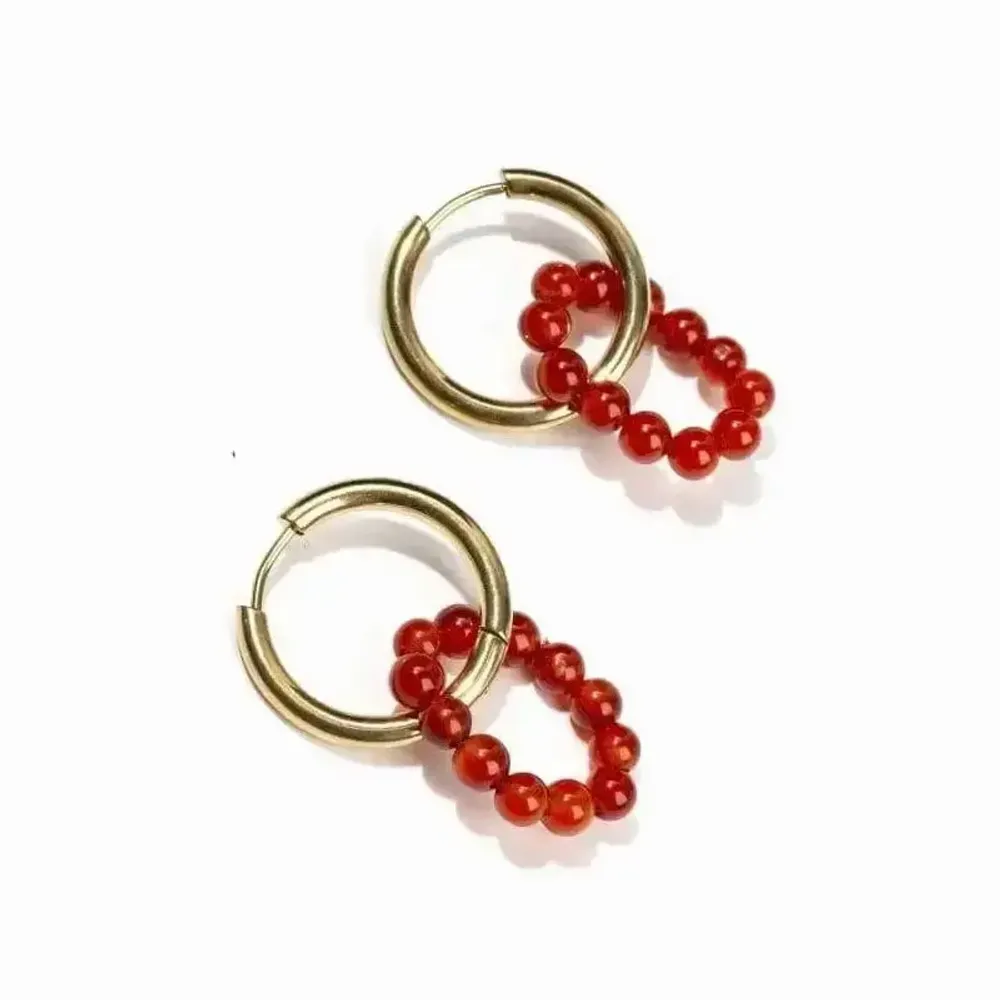 Jewelry - Gold Hoop Earrings in Stainless Steel Red Agate A 3.5cm - ARABESK
