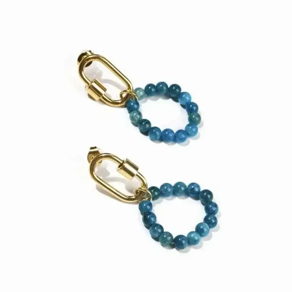 Jewelry - Gold Hoop Earrings in Blue Apatite Stainless Steel A 3.8cm - ARABESK