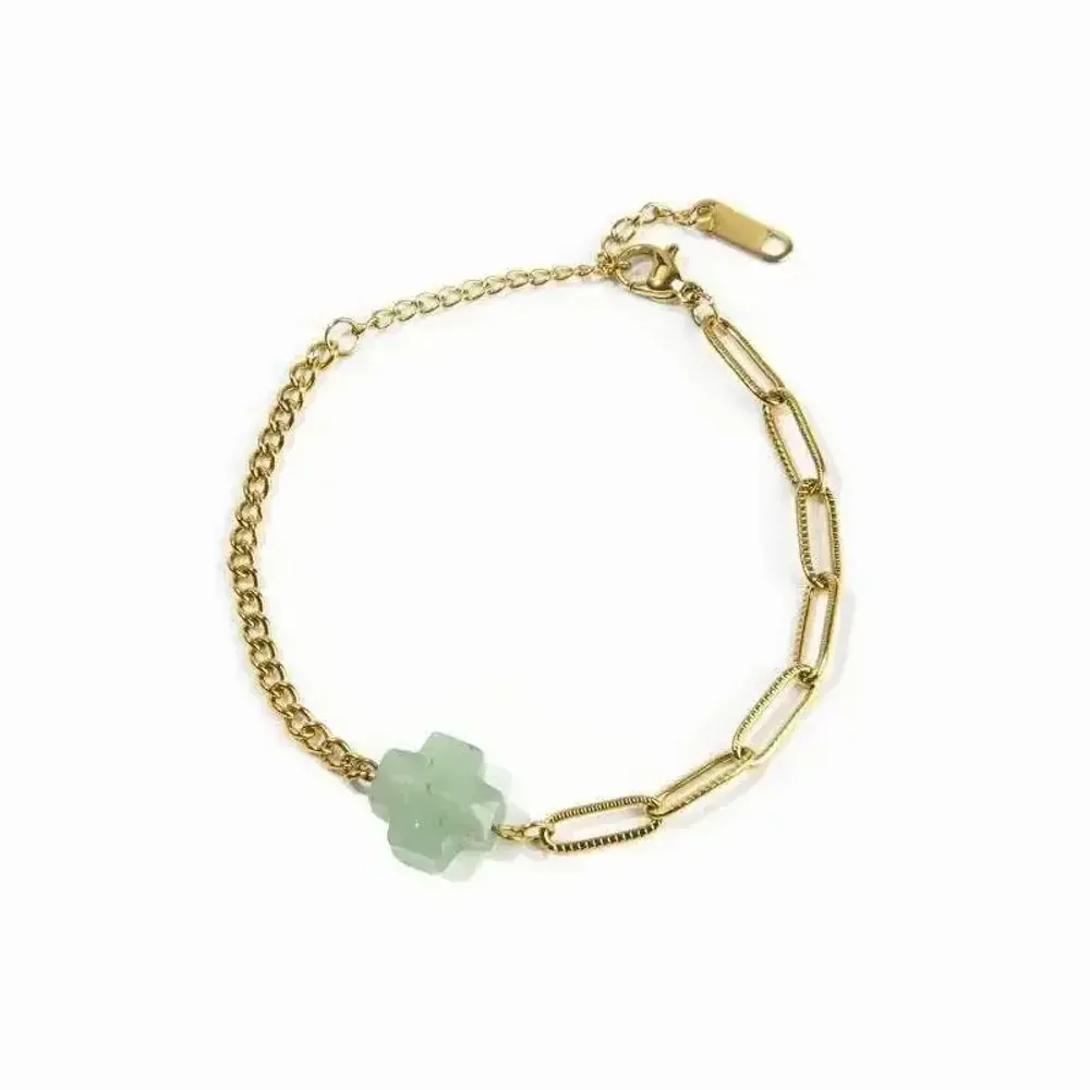 Bracelets - Bracelet Croix Aventurine Verte A en Acier Inoxydable Doré 16cm - ARABESK