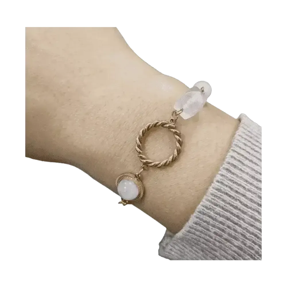 Bracelets - Rose Quartz Bracelet With Faceted Cube in Gold Stainless Steel 23cm - ARABESK