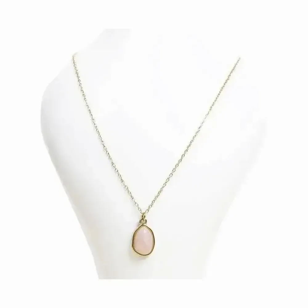 Jewelry - Gold Stainless Steel Necklace with Aztec Rose Quartz Pendant AA 6mm - ARABESK