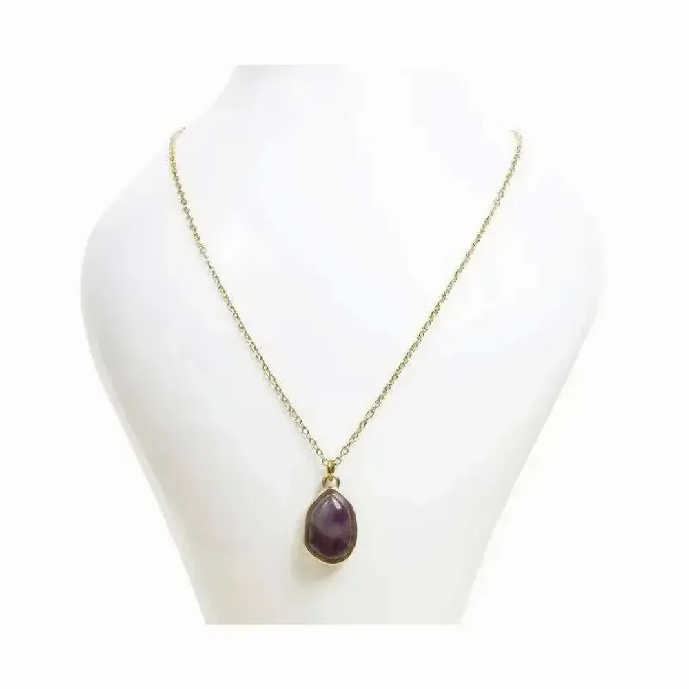 Jewelry - Golden Stainless Steel Necklace with Amethyst Geometric Pendant AA 15mm - ARABESK