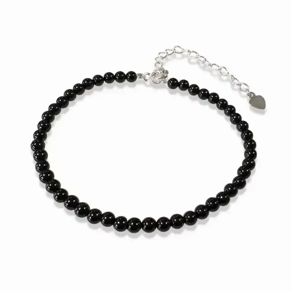Bracelets - Onyx Heart Bracelet 925 Silver 3mm - ARABESK