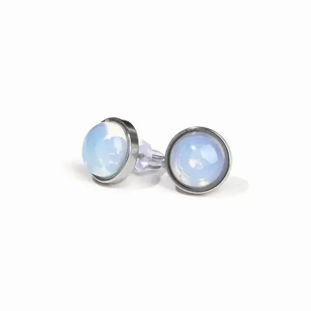 Jewelry - Round Stainless Steel Opalite Stud Earrings 10mm - ARABESK