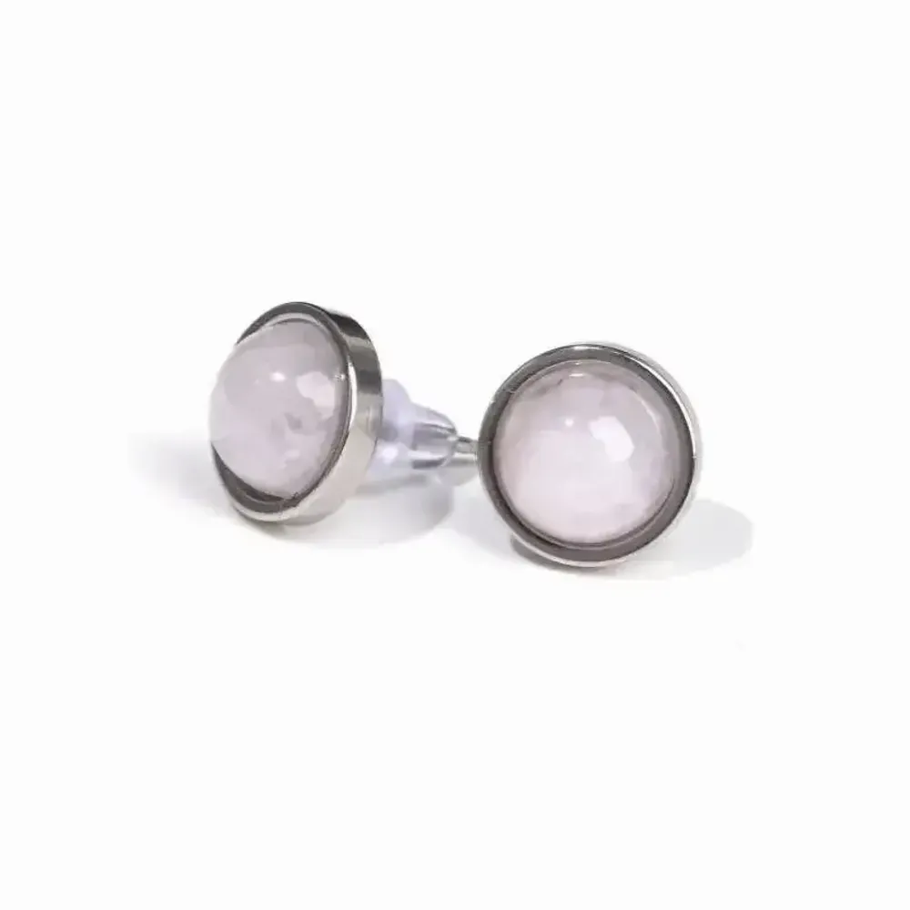 Bijoux - Boucles d'Oreilles Ronde en Acier Inoxydable Quartz Rose A stud 10mm - ARABESK