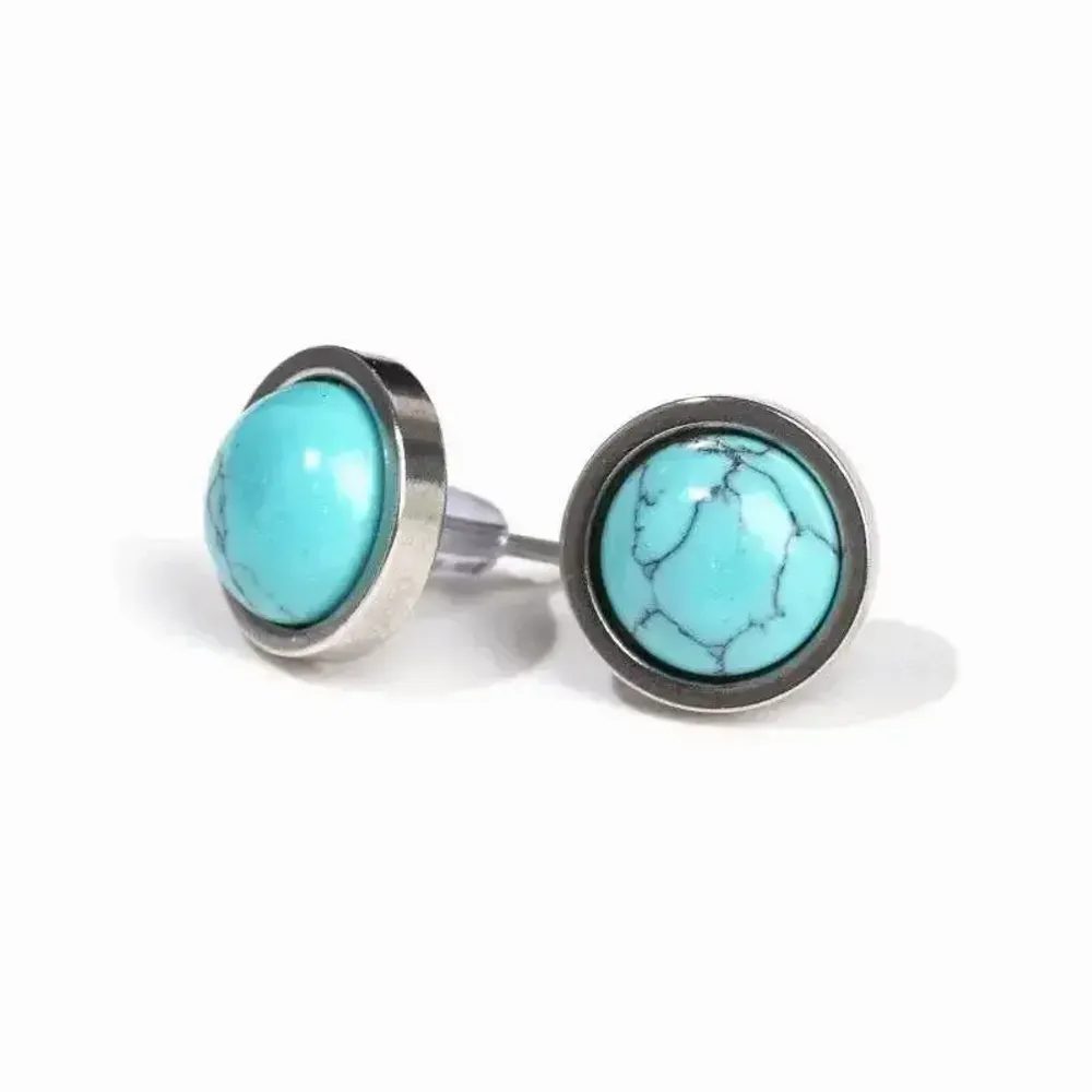 Bijoux - Boucles d'Oreilles Ronde en Acier Inoxydable Turquénite A stud 10mm - ARABESK