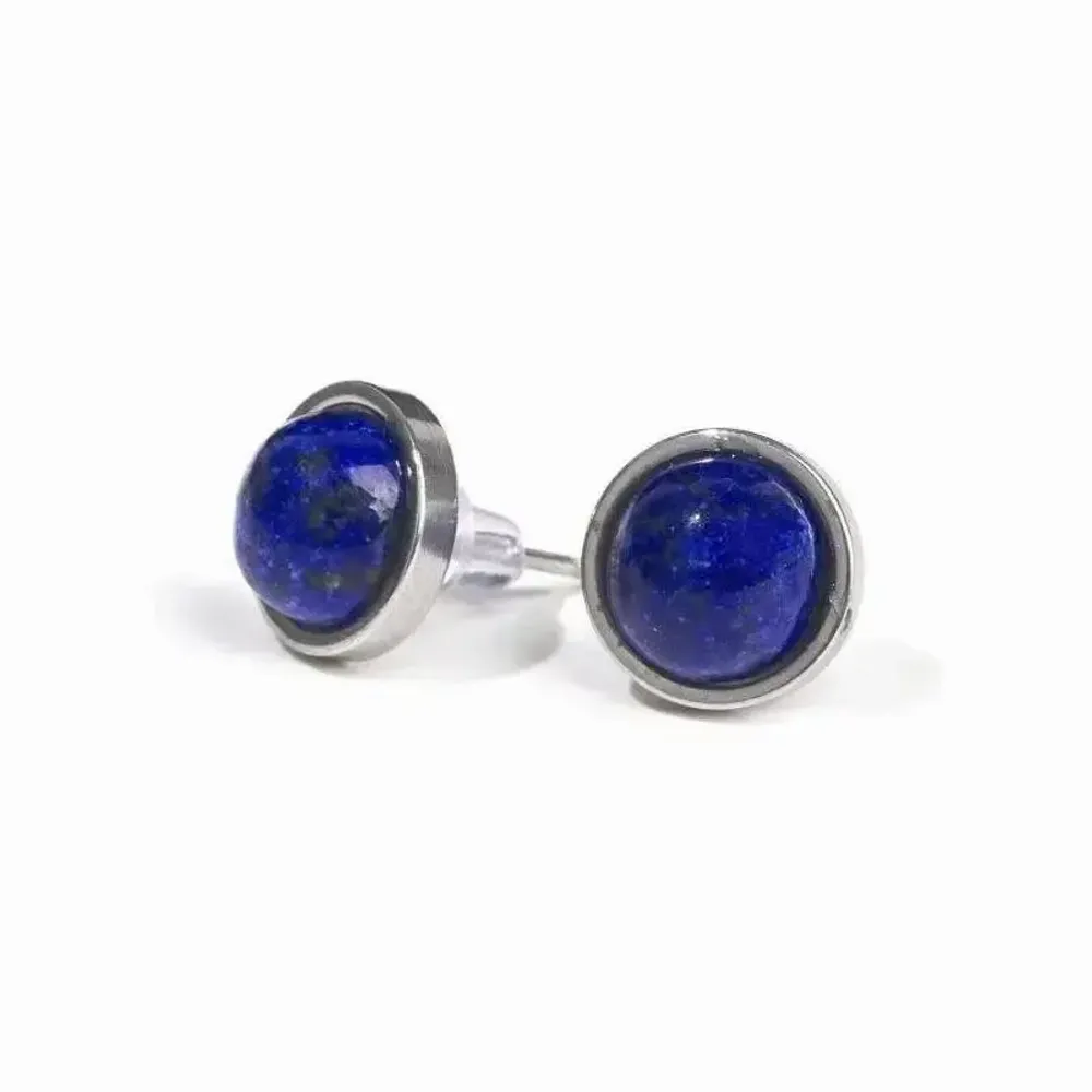 Bijoux - Boucles d'Oreilles Ronde en Acier Inoxydable Lapis Lazuli A stud 10mm - ARABESK