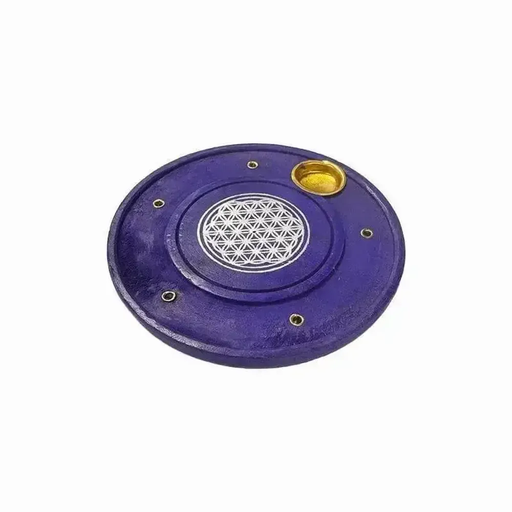 Senteurs - Porte Encens en Bois Rond Mauve Fleur de Vie 10cm x10 - ARABESK