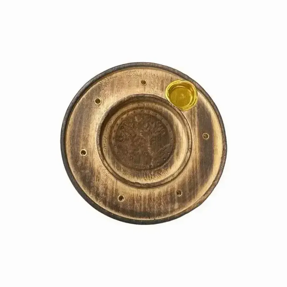 Senteurs - Porte Encens en Bois Rond Ciselé Arbre de vie 10cm x10 - ARABESK