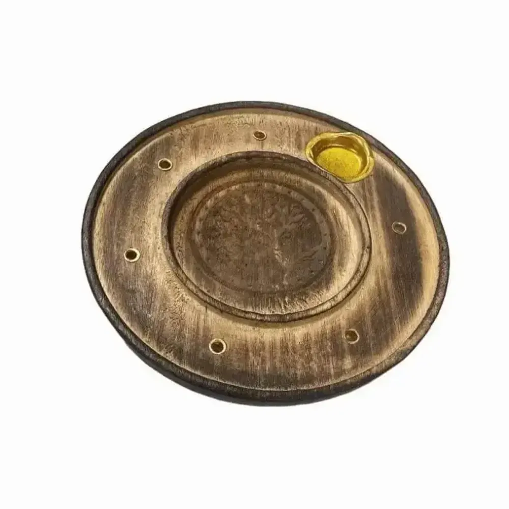 Senteurs - Porte Encens en Bois Rond Ciselé Arbre de vie 10cm x10 - ARABESK