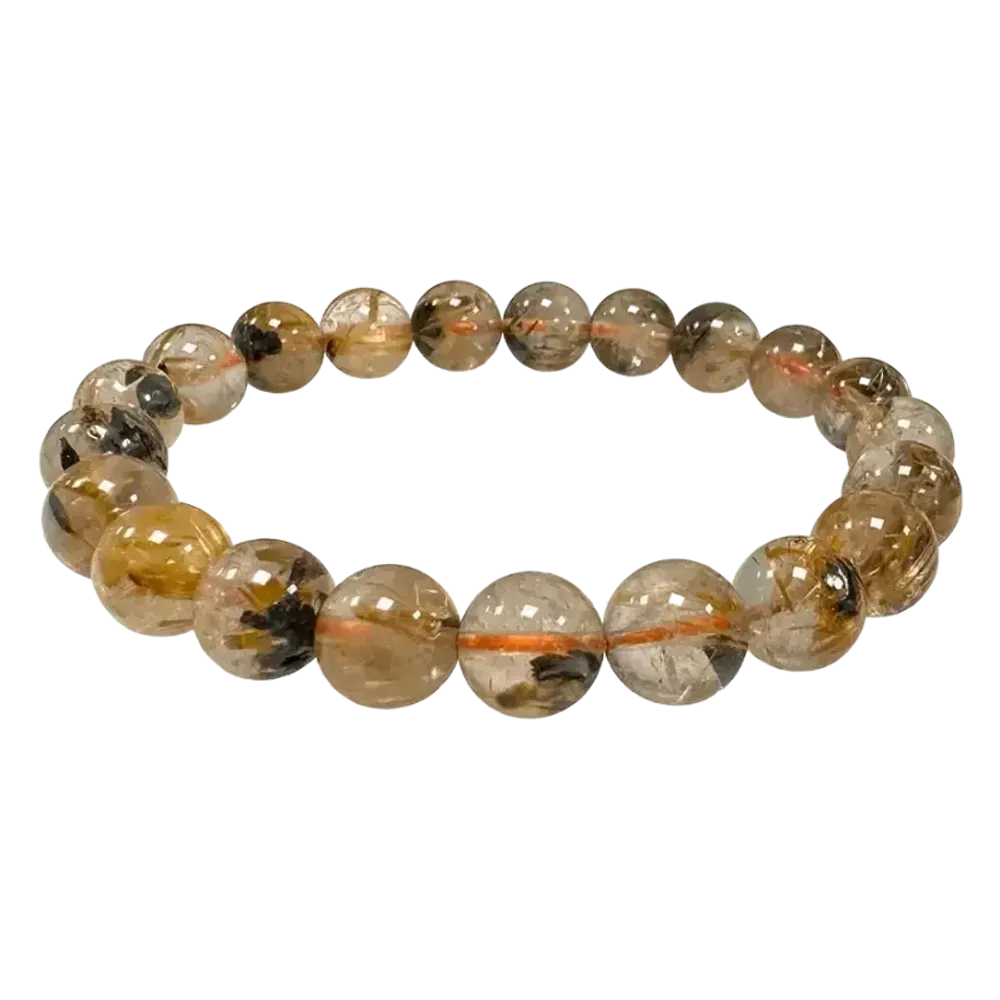 Bracelets - Rock Crystal Bracelet Rutile Hematite AAA beads 9-10mm - ARABESK