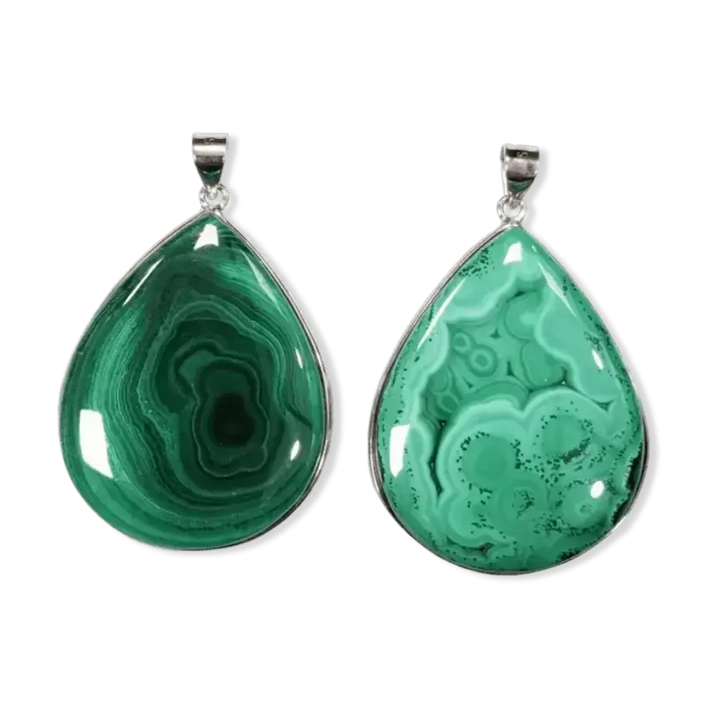 Jewelry - 925 Silver Malachite AA Pendant 2 pieces 25.14g - ARABESK