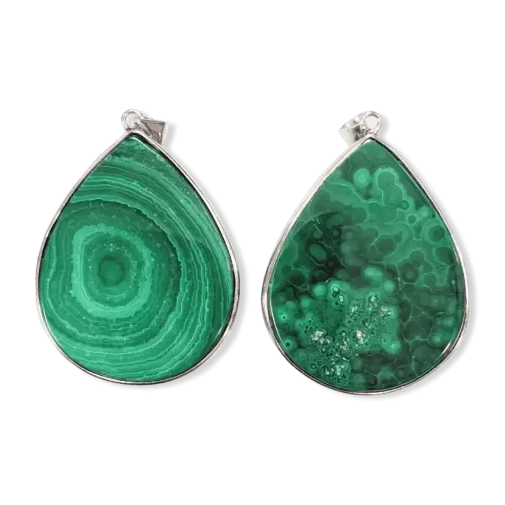 Jewelry - 925 Silver Malachite AA Pendant 2 pieces 25.14g - ARABESK