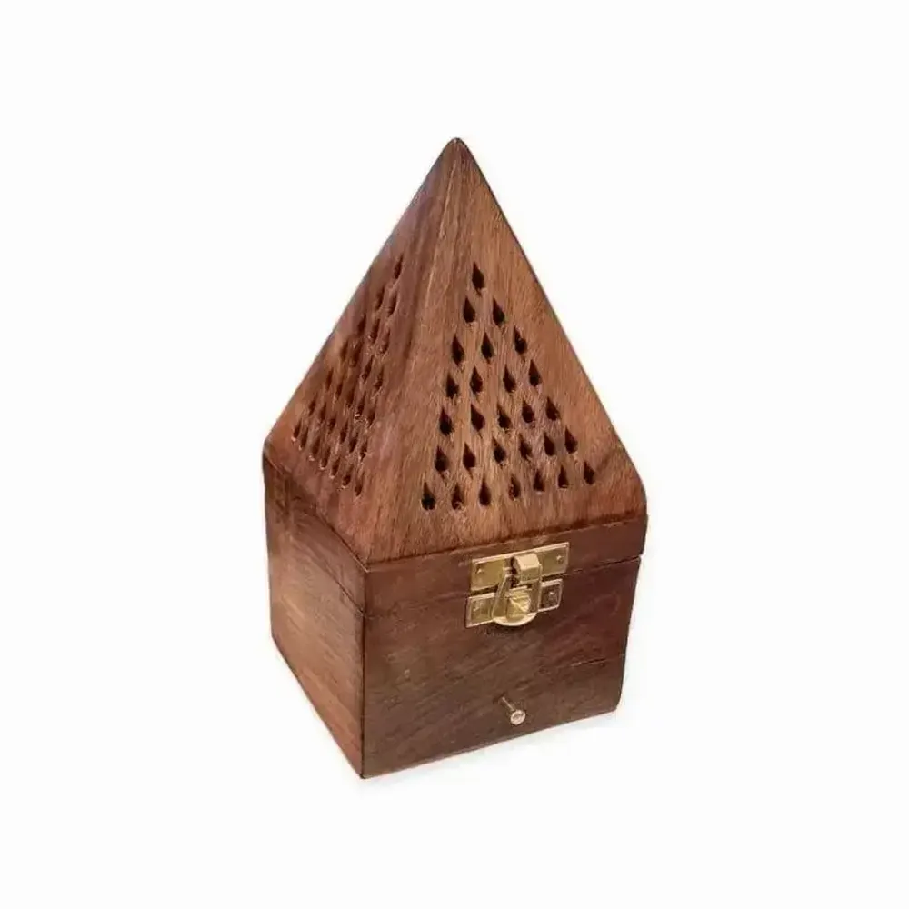 Scents - Pyramid Incense Holder Sheesham Wood Drawer Box 16cm - ARABESK