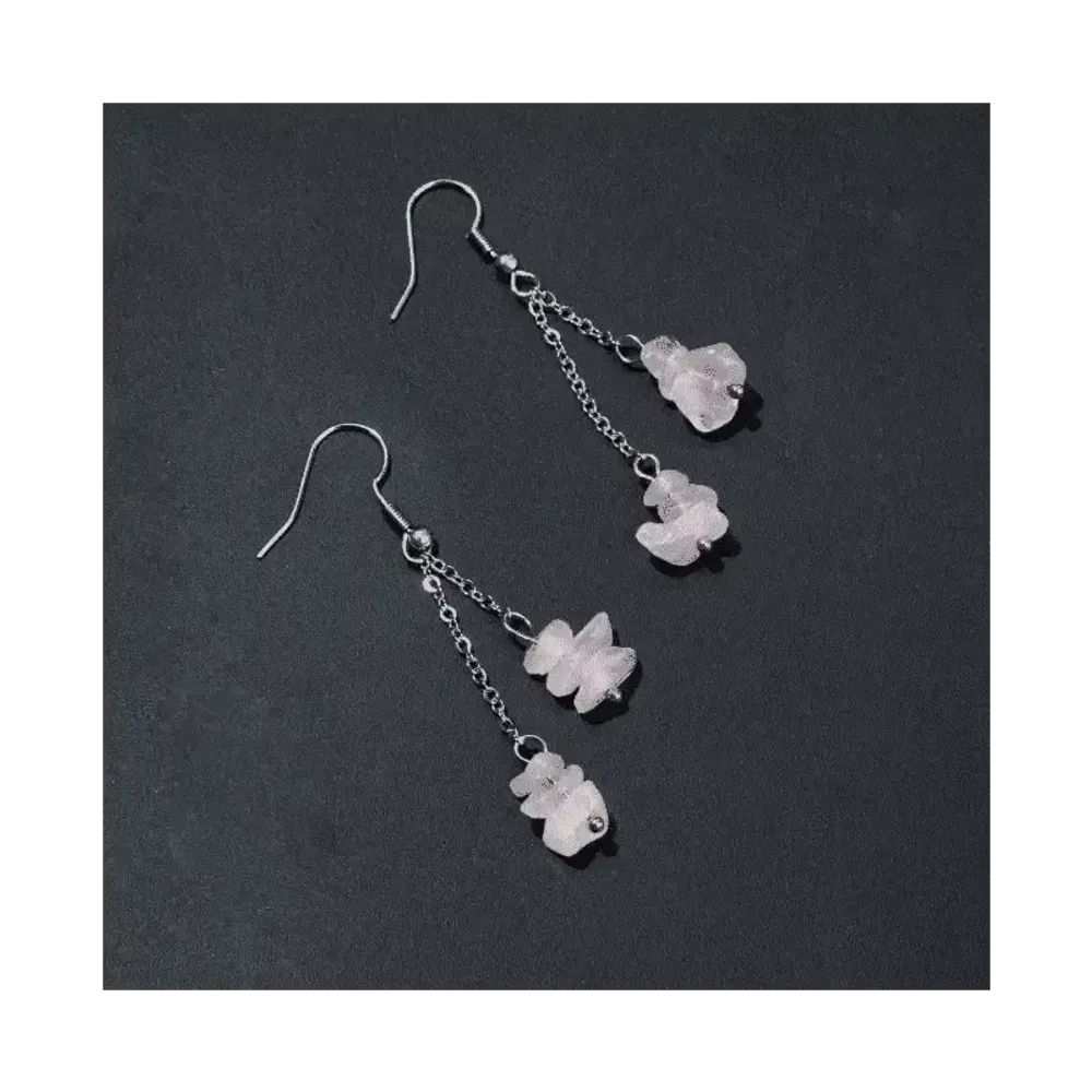 Jewelry - Baroque Silver Earrings in Stainless Steel Rose Quartz 6cm - ARABESK