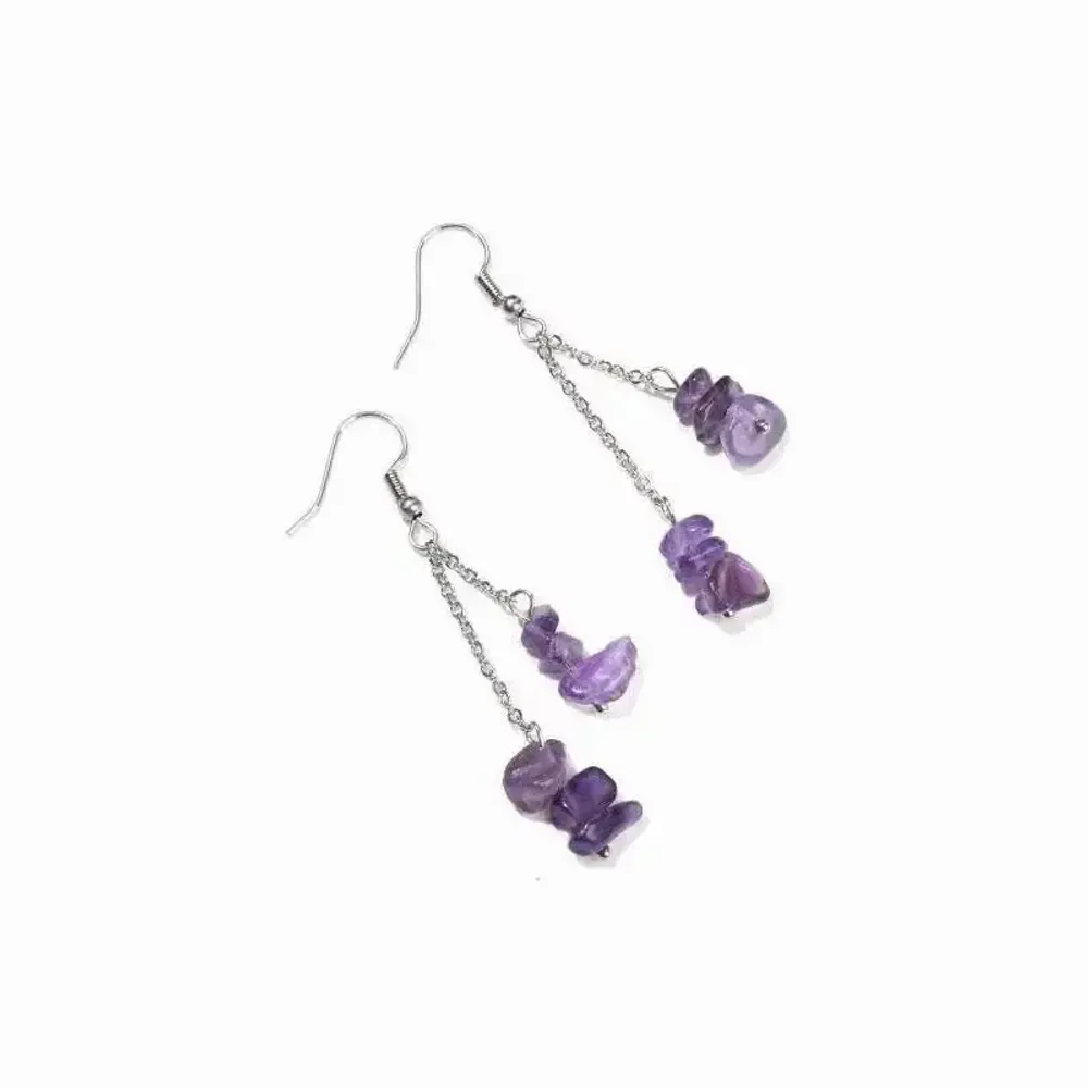 Bijoux - Boucles d'Oreilles Baroque Argentées en Acier Inoxydable Amethyste 6cm - ARABESK