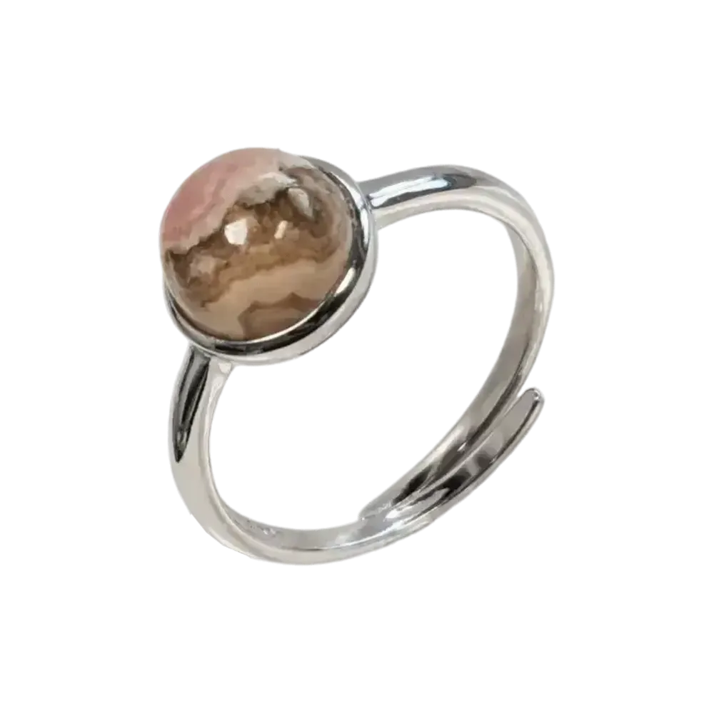 Bijoux - Bague Argent 925 Ajustable Ronde Rhodochrosite A+ 8mm - ARABESK