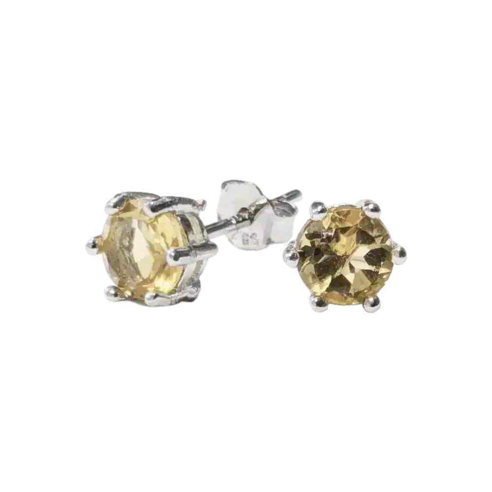 Jewelry - Round Solitaire Earrings 925 Silver Faceted Natural Citrine AA 5x5mm - ARABESK