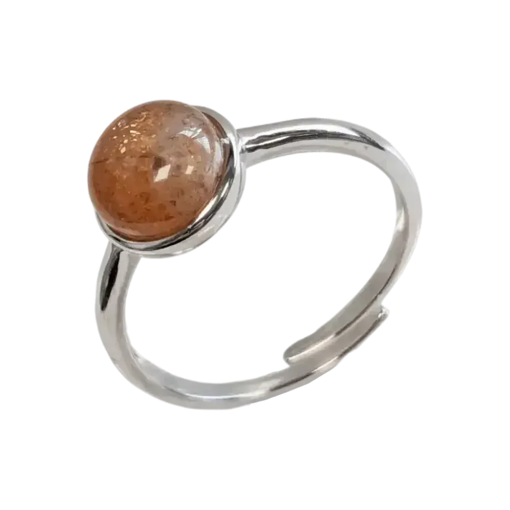 Bijoux - Bague Argent 925 Ajustable Ronde Pierre de Soleil AA 8mm - ARABESK