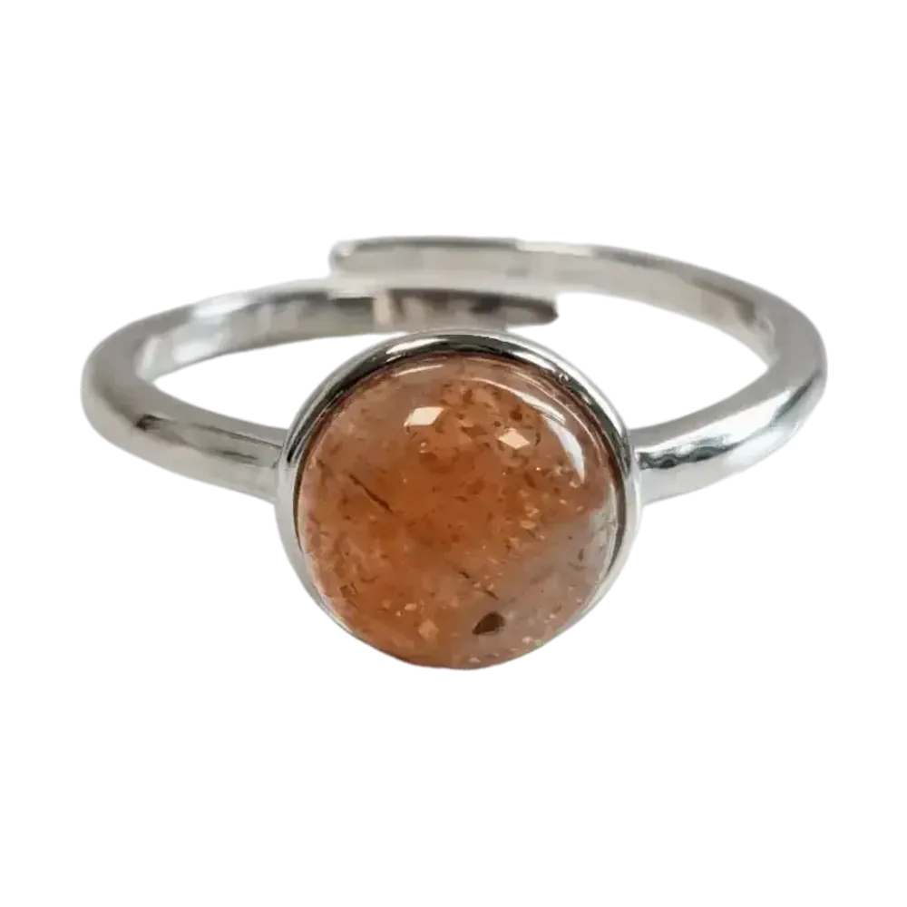 Bijoux - Bague Argent 925 Ajustable Ronde Pierre de Soleil AA 8mm - ARABESK